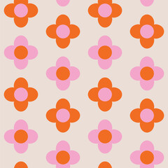 Mid century Mod retro flowers in pink and orange seamless pattern. For fabric, home décor and textile
