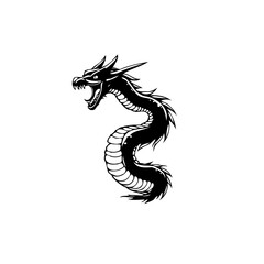 A black mythical dragon creature illustration with its mouth open on a white background design concept