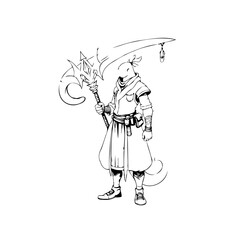 Fantasy wizard character illustration wielding magical staff in a hand-drawn style digital artwork creation