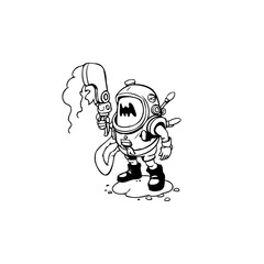 Cartoon cosmonaut character in spacesuit with oxygen tank waving enthusiastically on white background, an illustration