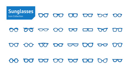 Sunglasses Blue Vector Set. Eyewear Icons. Hipster Geek Style Eyeglasses Frames Vector Illustration.