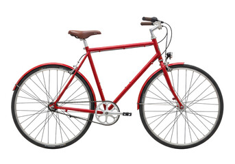 Isolated Sleek Red Urban Bicycle with Leather Seat