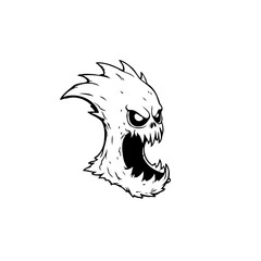 Terrifying black and white monster illustration with sharp teeth ready to scare in the darkness of night