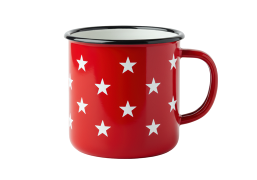 Isolated Red Enamel Mug with White Star Pattern