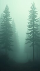 Pine forest in fog. Background. AI generative.