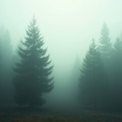 Pine forest in fog. AI generative.