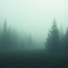 Pine forest in fog. AI generative.