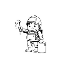 A young plumber cartoon character showcasing repair tools, plumbing expertise, and technical understanding, emphasizing infrastructure