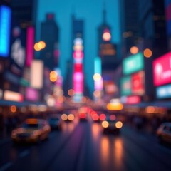City in the evening, lights, bokeh. AI generative.