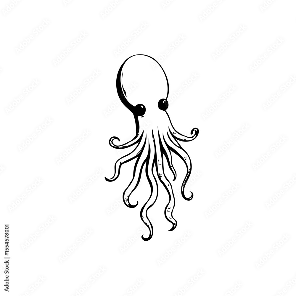 Poster stylized monochrome octopus illustration with a playful character and simplistic design suitable for
