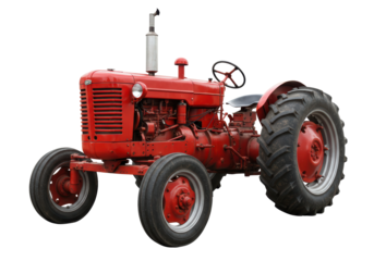 Isolated Vintage Red Tractor for Farming