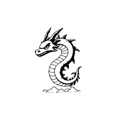 Mystical dragon serpent illustration on a subtle ground in white and black design graphic for creative designs