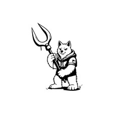 Obraz premium Fierce cartoon bear wielding a pitchfork representing strength determination and resilience in overcoming challenges with unique character