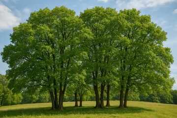 Fototapeta premium Lush green trees under sky.