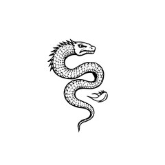 Fototapeta premium Mystical serpentine creature tattoo design, elegant snake silhouette illustration, mythical serpent emblem tattoo style and design