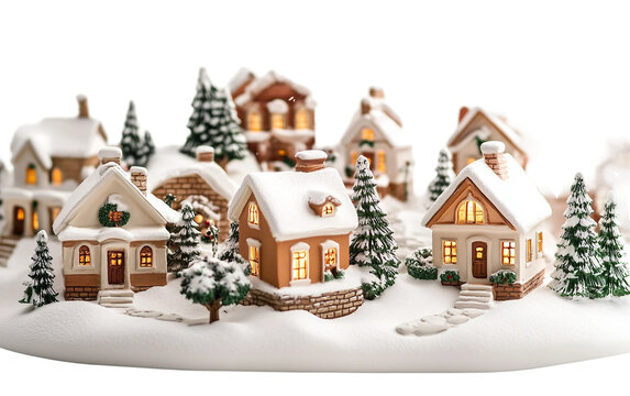 Tiny handcrafted Christmas village homes designed to evoke holiday spirit and cozy winter traditions isolated on transparent background PNG