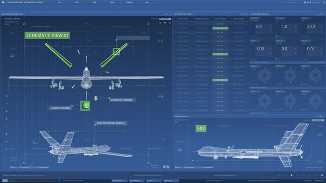 This hightech interface shows detailed schematics of an aerial vehicle for efficient operational control