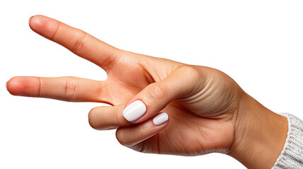 Peace Sign Gesture: A close-up shot showcases a graceful hand forming the universally recognized peace sign, symbolizing harmony, unity, and a gesture of hope.
