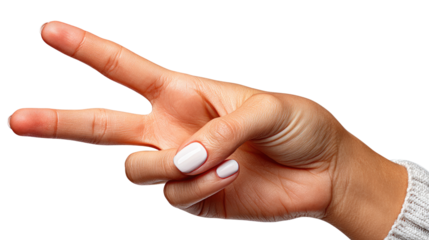 Peace Sign Gesture: A close-up shot showcases a graceful hand forming the universally recognized peace sign, symbolizing harmony, unity, and a gesture of hope.