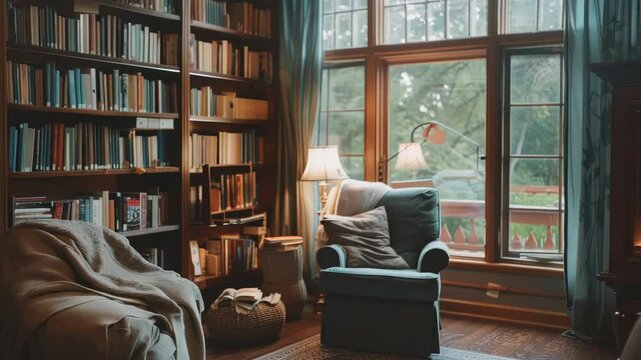 Cozy reading nook in home library