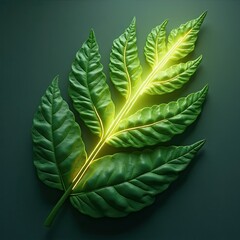 Leaf veins glowing with energy on a dark background