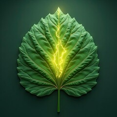 Leaf veins glowing with energy on a dark background