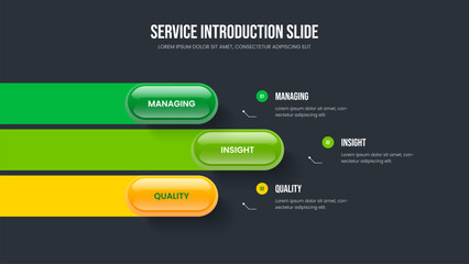 Naklejka premium Project Review 3 Option Diagram Presentation Design. Professional Strategy Slide Layout Vector Illustration. Service Proposal Three Step Infographic Slideshow Template.