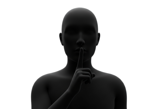 Isolated Silhouette of Person Gesturing for Silence