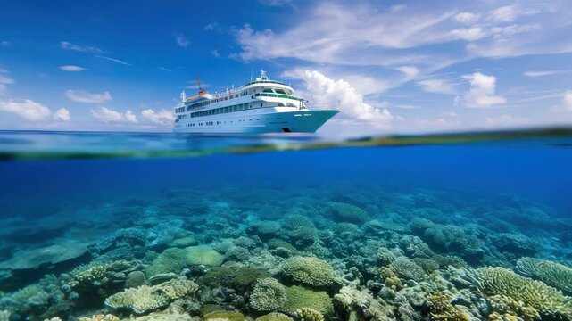 Cruise ship and coral reef splendid seascape