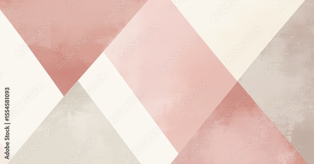 Poster Geometric pattern features soft pinks, grays, creams. Abstract shapes create textured background. Minimalist design evokes calm aesthetic.