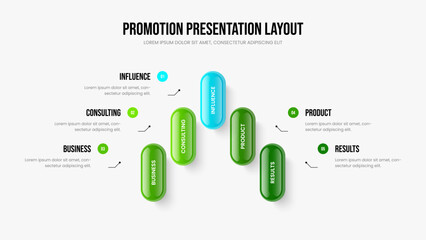 Advertising Solution Slideshow Template Vector Illustration. Financial Analysis Five Step Diagram Frame Layout. Creative Briefing 5 Element Infographic Slide Design.
