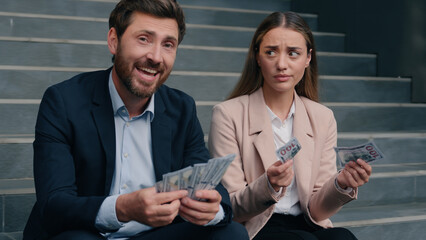 Inequality money discrimination Caucasian man male guy business businessman happy with big dollars...