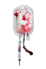 Blood bag after blood transfusion, Empty Blood Bag isolated on white background