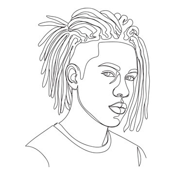Single line drawing of a person with dreadlocks line art