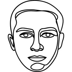 Minimalist man face line art drawing. Simple single line portrait of young man with short hair. Elegant facial features in continuous line style. Perfect minimal man face image for branding, logo.