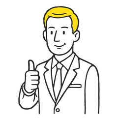 Simple Line Drawing Businessman Giving Thumbs Up Gesture Illustration