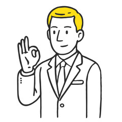 Minimalist Line Art Businessman Showing Ok Gesture Hand Illustration