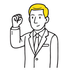 Outline Simple Businessman Celebration Raise Fist Gesture Up Cartoon Character