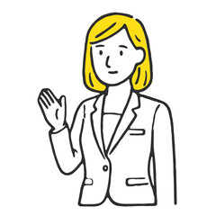 Simple Handdrawn Businesswoman Presenting with Open Palm Gesture Character Illustration