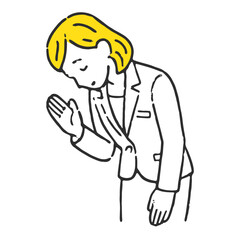 Minimalist Lineart Businesswoman Bowing Head Down in Apology or Respect Illustration