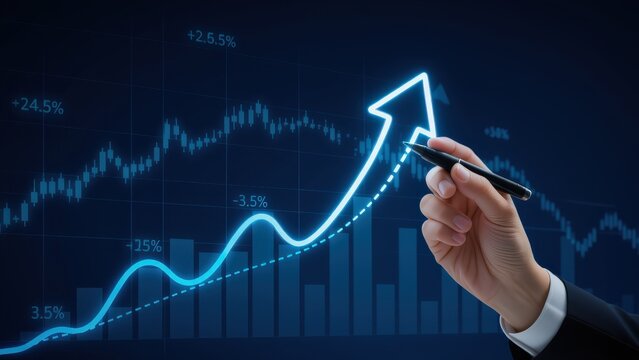 Business Growth Visualization with Hand and Pen on Graph
