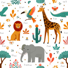 Childish Babies Pattern Animal Plant Zoo Safari