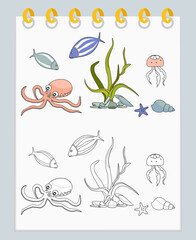 Coloring book Underwater Seabed Ocean Sea habitat