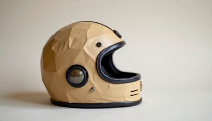 Beige Textured Motorcycle Helmet with Black Accents on White Background