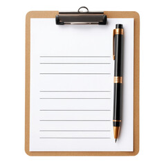 Clipboard with blank paper and pen mockup, notepad for writing notes, checklist form