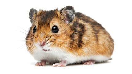 Close-up of adorable hamster portrait, showcasing its cute face and fluffy fur on white background