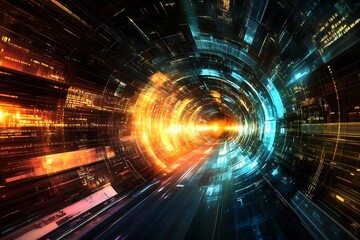 Abstract futuristic technology background with digital tunnel and light effect, innovation