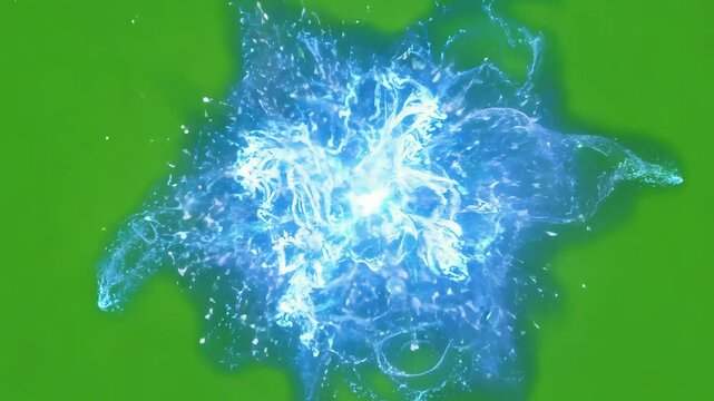 Blue energy beam animation with glow effect on green screen for chromakey. Digital electric spark footage.