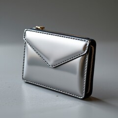 Silver Zip Up Envelope Wallet on Grey Background