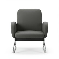 Isolated image of a sleek, padded airport or waiting area chair with armrests and metal legs, designed for passenger comfort.